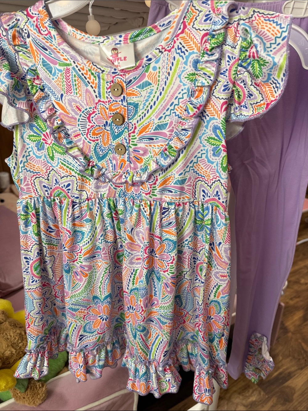 Ruffle girl paisley matching set